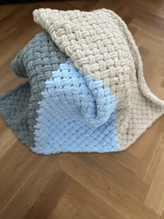 Puffy deka krémově-modro-šedá